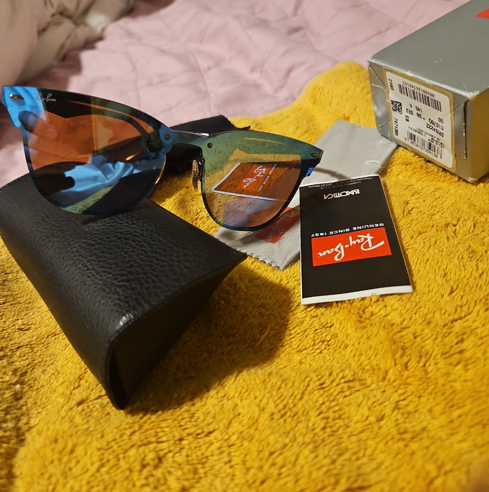 Ray-Ban Black Frame Sunglasses with Blue Mirrored Lenses RB3576N NEW ITALY - Picture 6 of 8